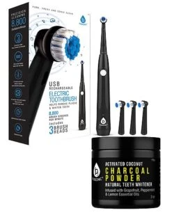 USB Rechargable Toothbrush, 3 Brush Heads & Teeth Whitener Women