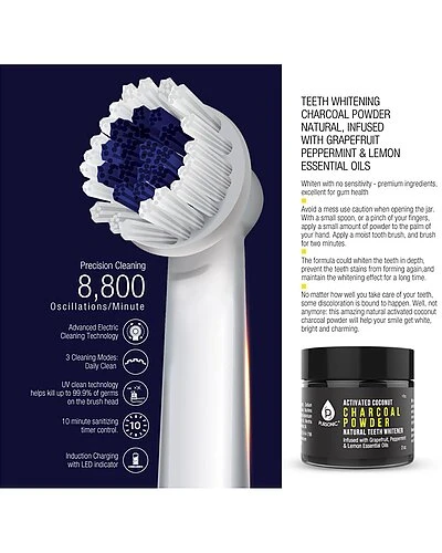 USB Rechargable Toothbrush, 3 Brush Heads & Teeth Whitener Women - Image 4