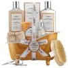 Luxury Spa Kit, 11pc Vanilla Almond Self Care Grooming Kit, Bath And Body Basket Women