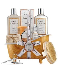 Luxury Spa Kit, 11pc Vanilla Almond Self Care Grooming Kit, Bath And Body Basket Women