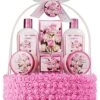 10pc Rose Blush Relaxing At Home Body Care, Handmade Home Spa Gift Basket Women