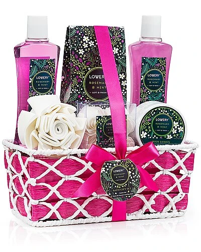 Home Spa Gift Basket In Rosemary Mint, 10pc Graduation, Anniversary Gift Women