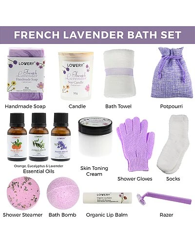 French Lavender Handmade Bath Gift Set, 18pc Relaxation Spa Kit, Selfcare Women - Image 2