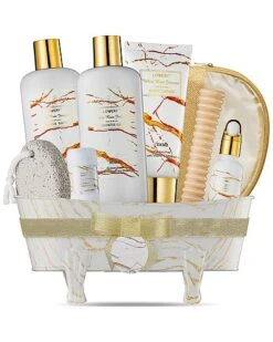 White Rose Jasmine Spa Kit, 9pc Marbleized Skincare Pampering Package Women