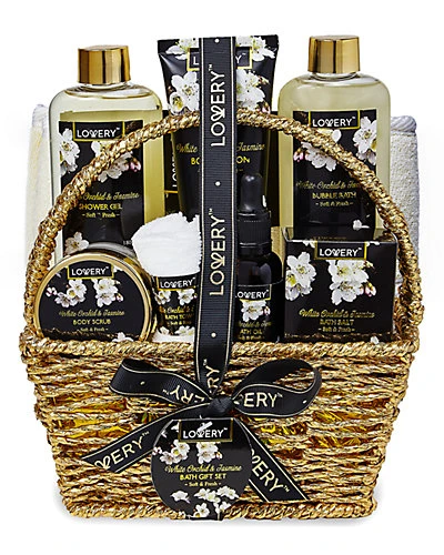9pc White Orchid Self Care Gift Basket Women