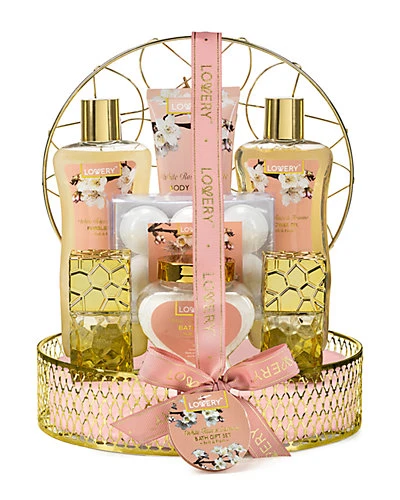 Bath And Body Gift Basket - White Rose & Jasmine Perfume 13Pc Set Women
