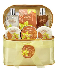 Bath & Body Gift Basket - Warm Vanilla Sugar With Travel Cosmetic Bag Women